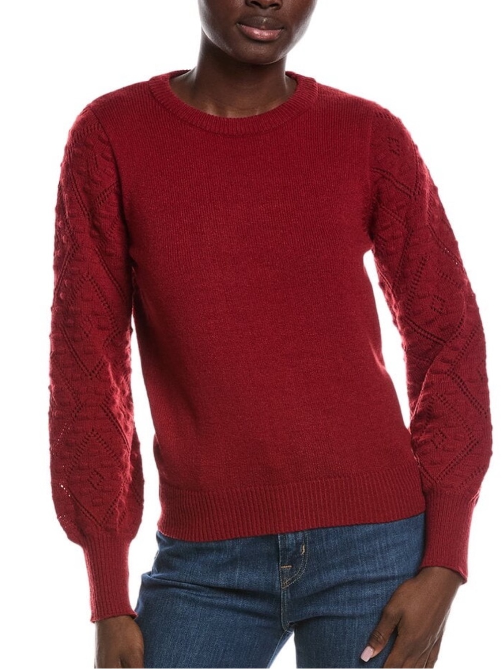 NWT Nanette Lepore Red Pointelle Balloon-Sleeve Sweater - Sizes S & L